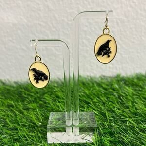 Retro Goth Baroque‎ Black Raven Halloween Cameo Dangle Earrings NEW